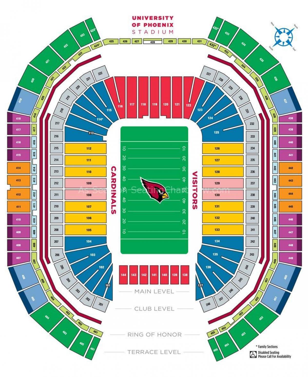 university of Phoenix stadium prostor za sedenje zemljevid