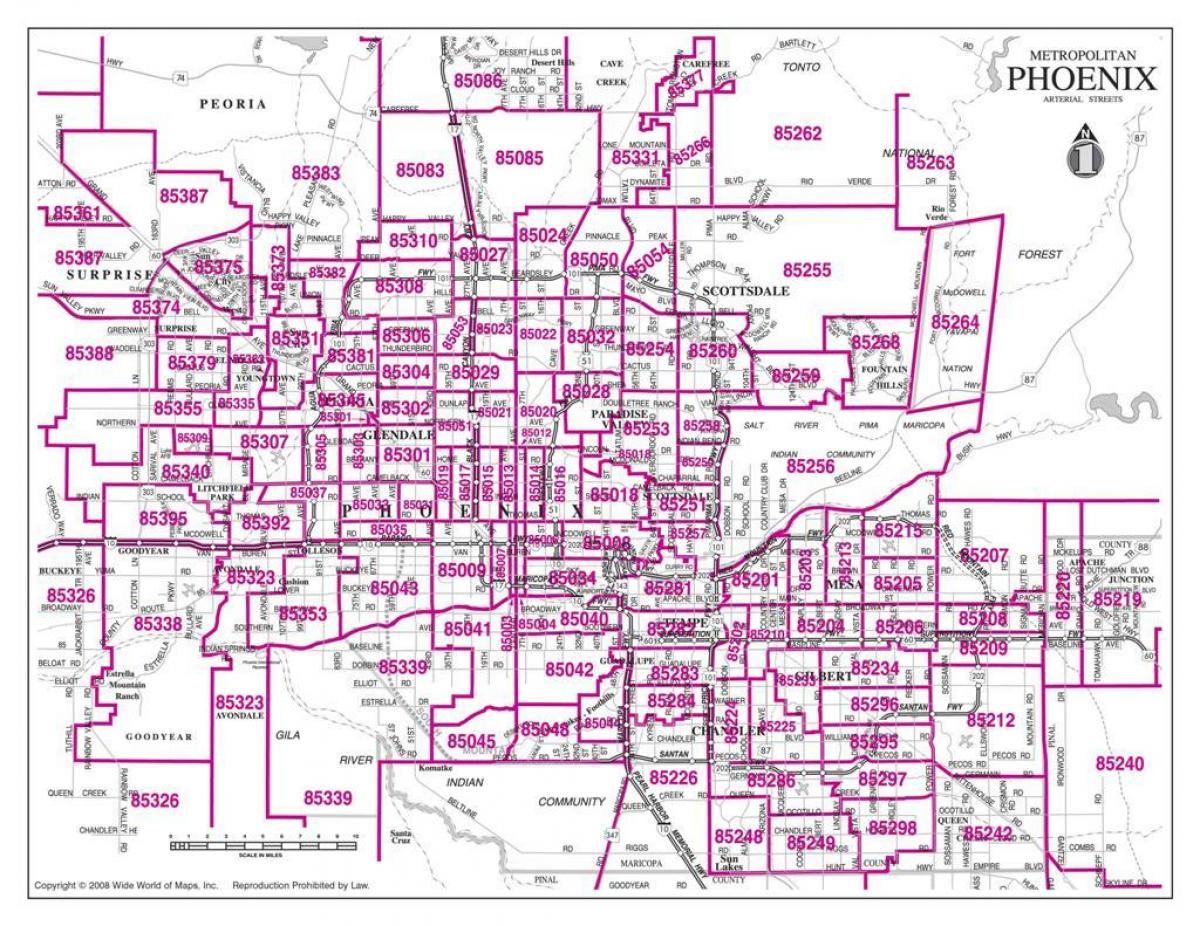 mesto Phoenix zip kodo zemljevid