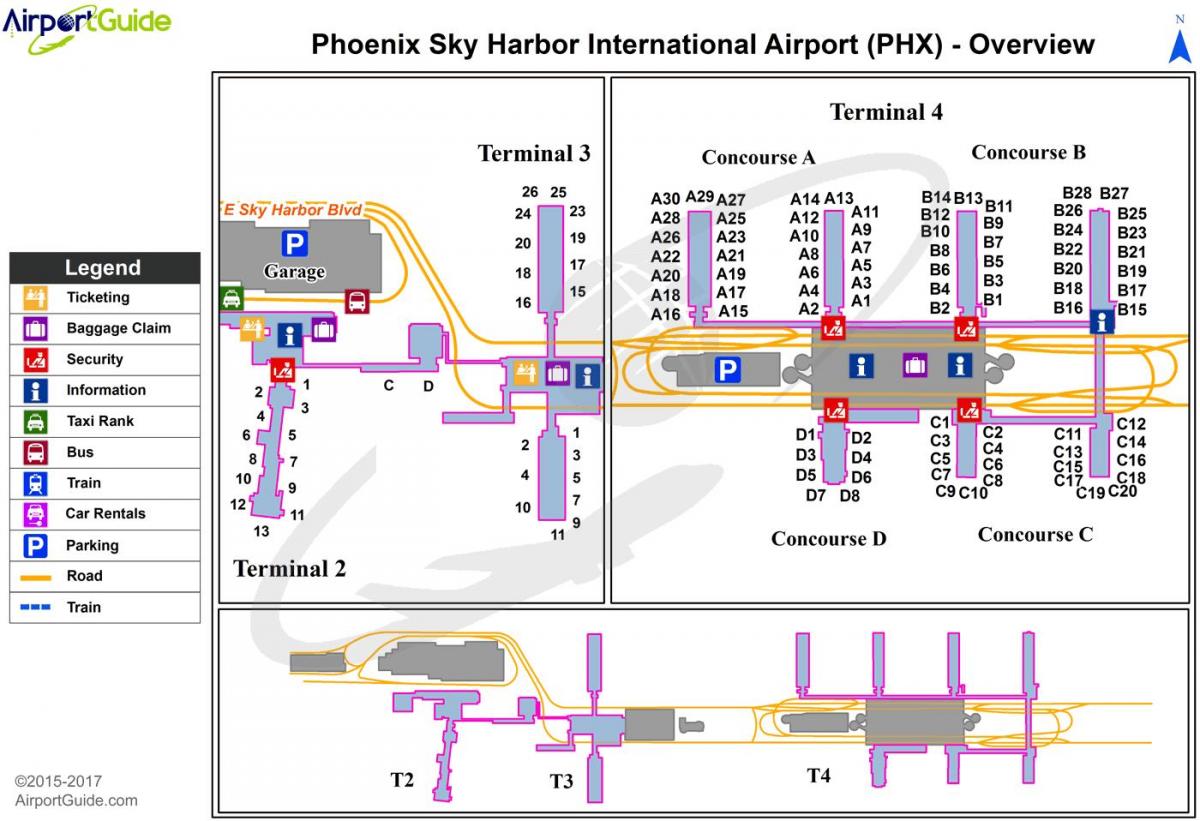 zemljevid Phoenix letališču sky harbor