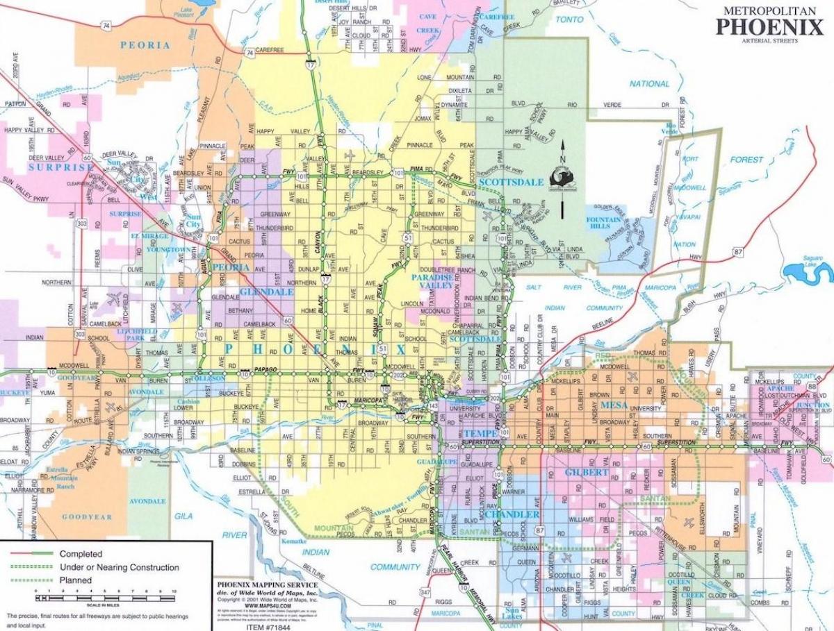 zemljevid Phoenix Arizona in okolici
